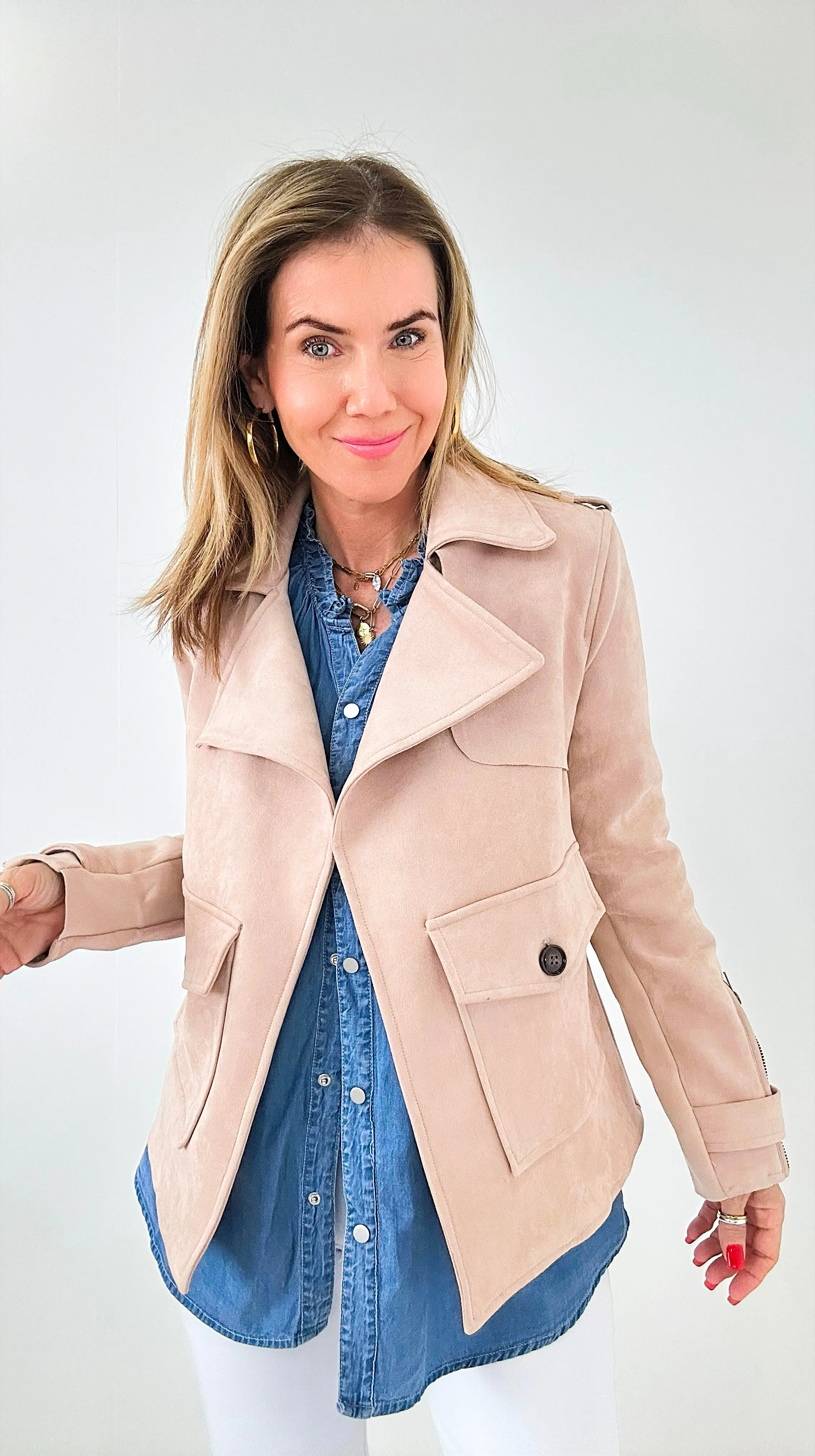Classic Vegan Suede Trench Jacket