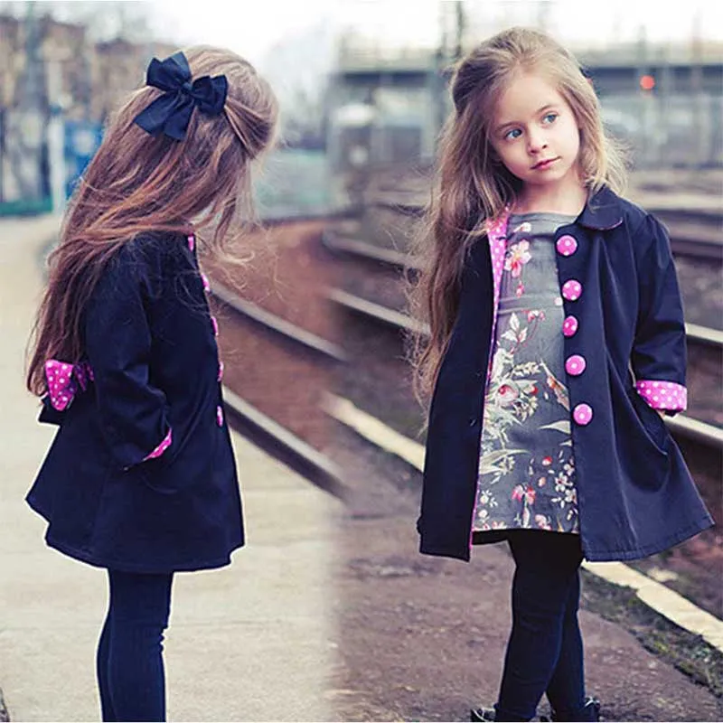 Fashionable Baby Girl Button Trench Coat