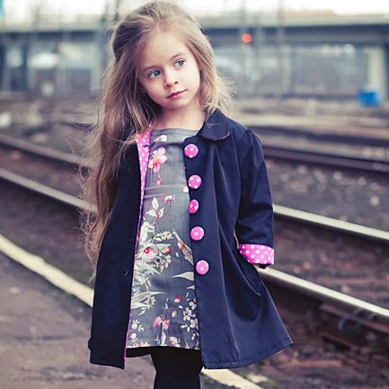 Fashionable Baby Girl Button Trench Coat