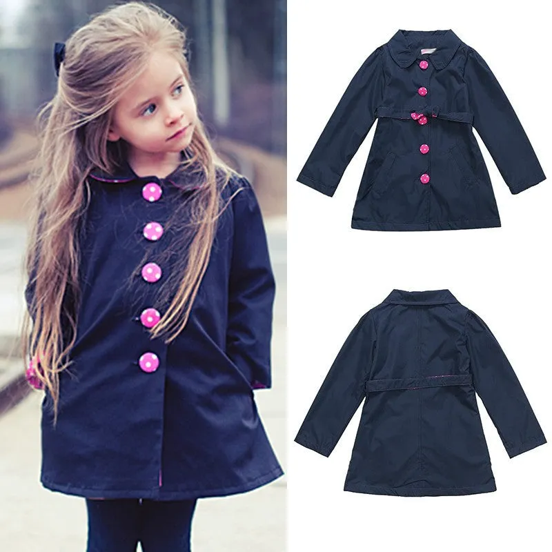 Fashionable Baby Girl Button Trench Coat