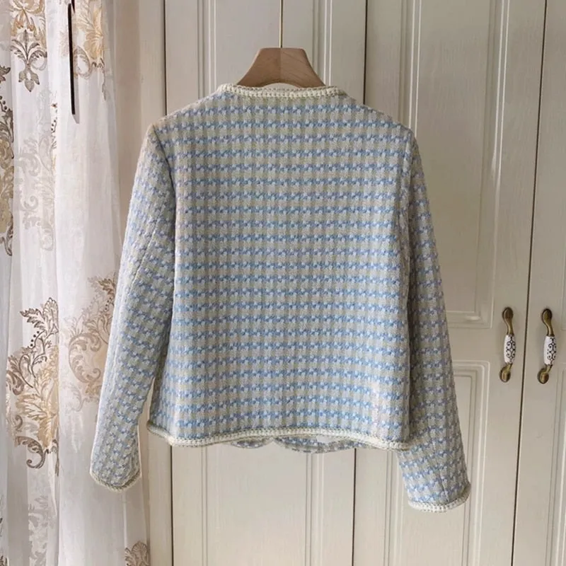 High Quality French Vintage Small Fragrance Tweed Jacket Coat Women's Spring Autumn Casual Fried Street Short Coat Plaid Outwear