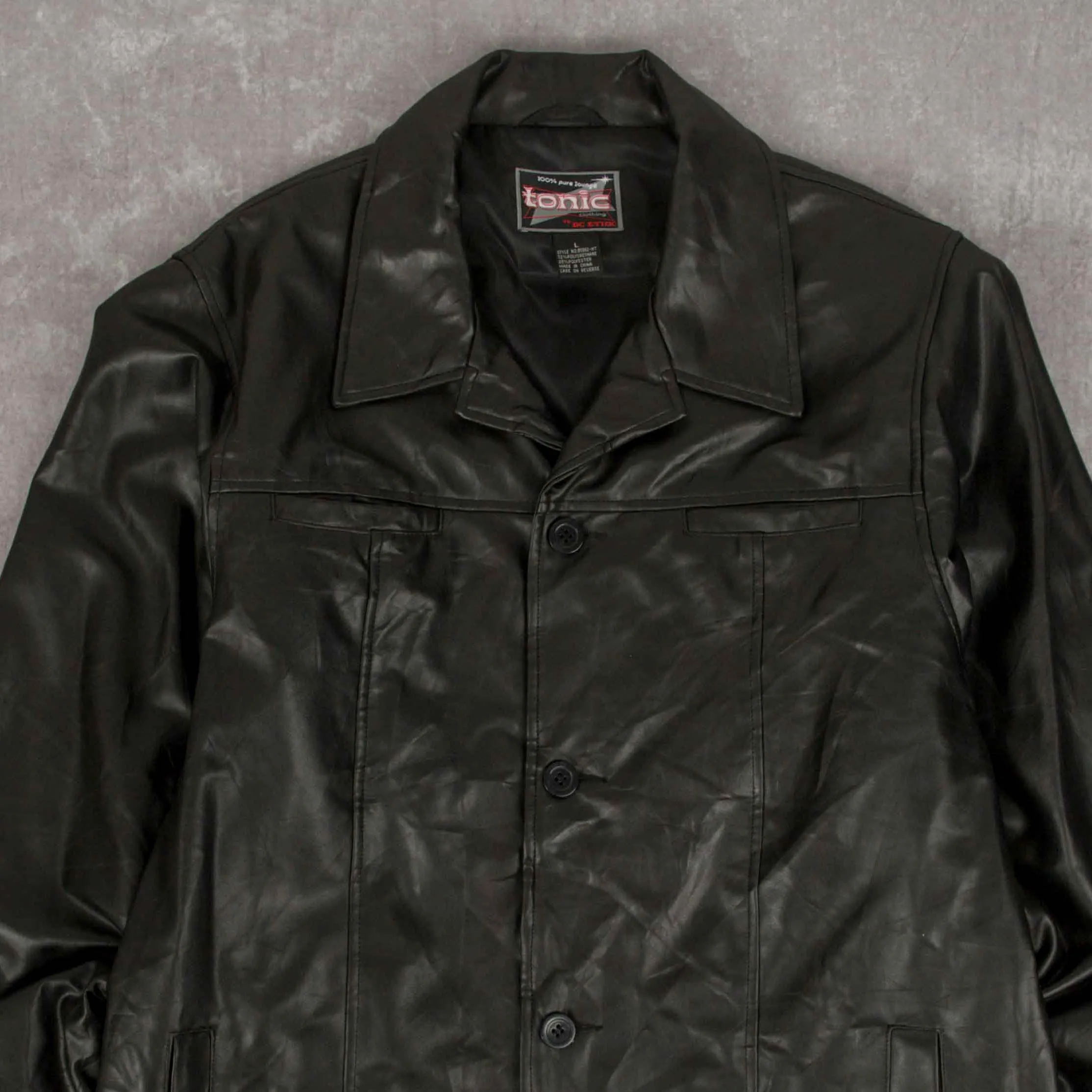 MEN'S VINTAGE FAUX LEATHER TRENCH JACKET - LARGE