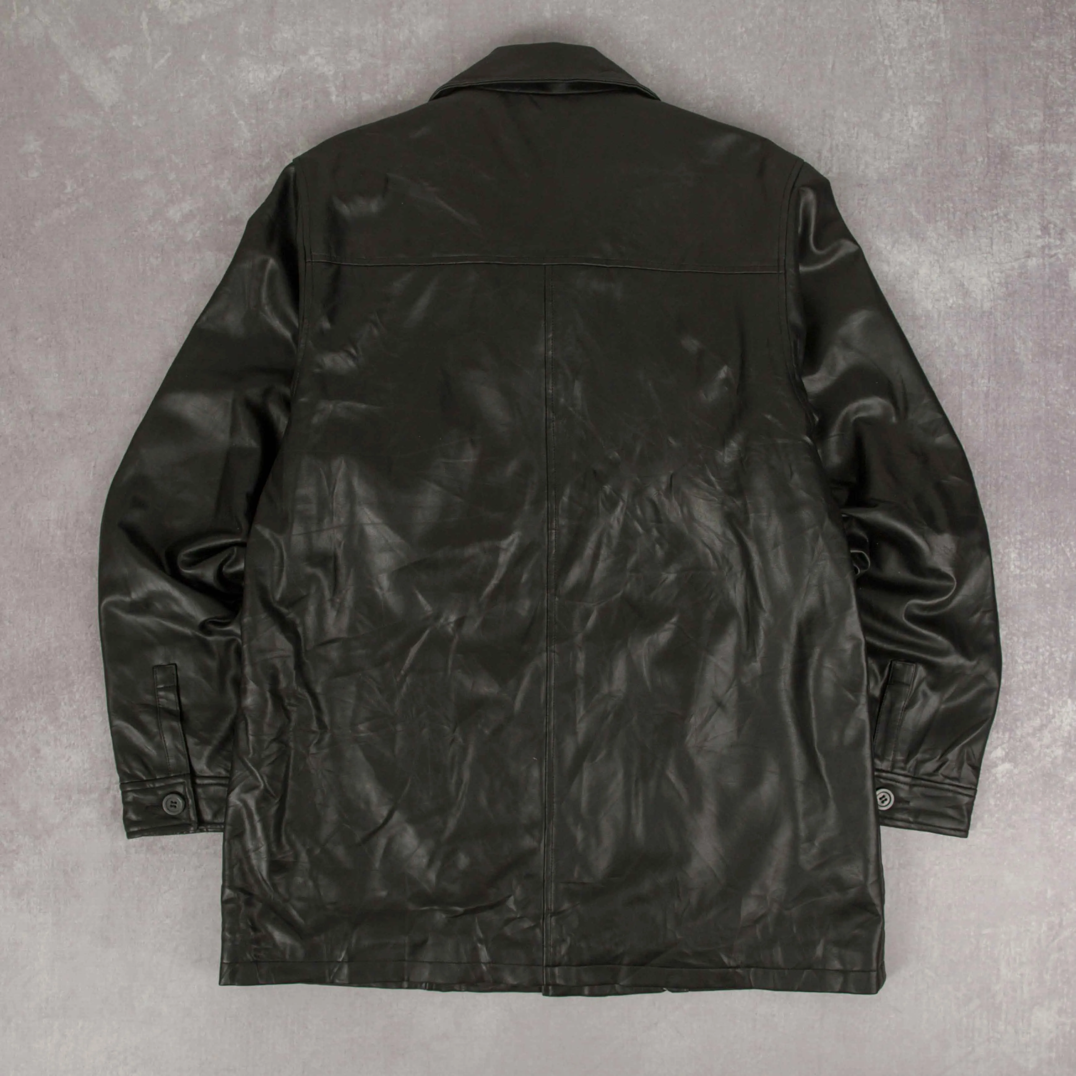 MEN'S VINTAGE FAUX LEATHER TRENCH JACKET - LARGE