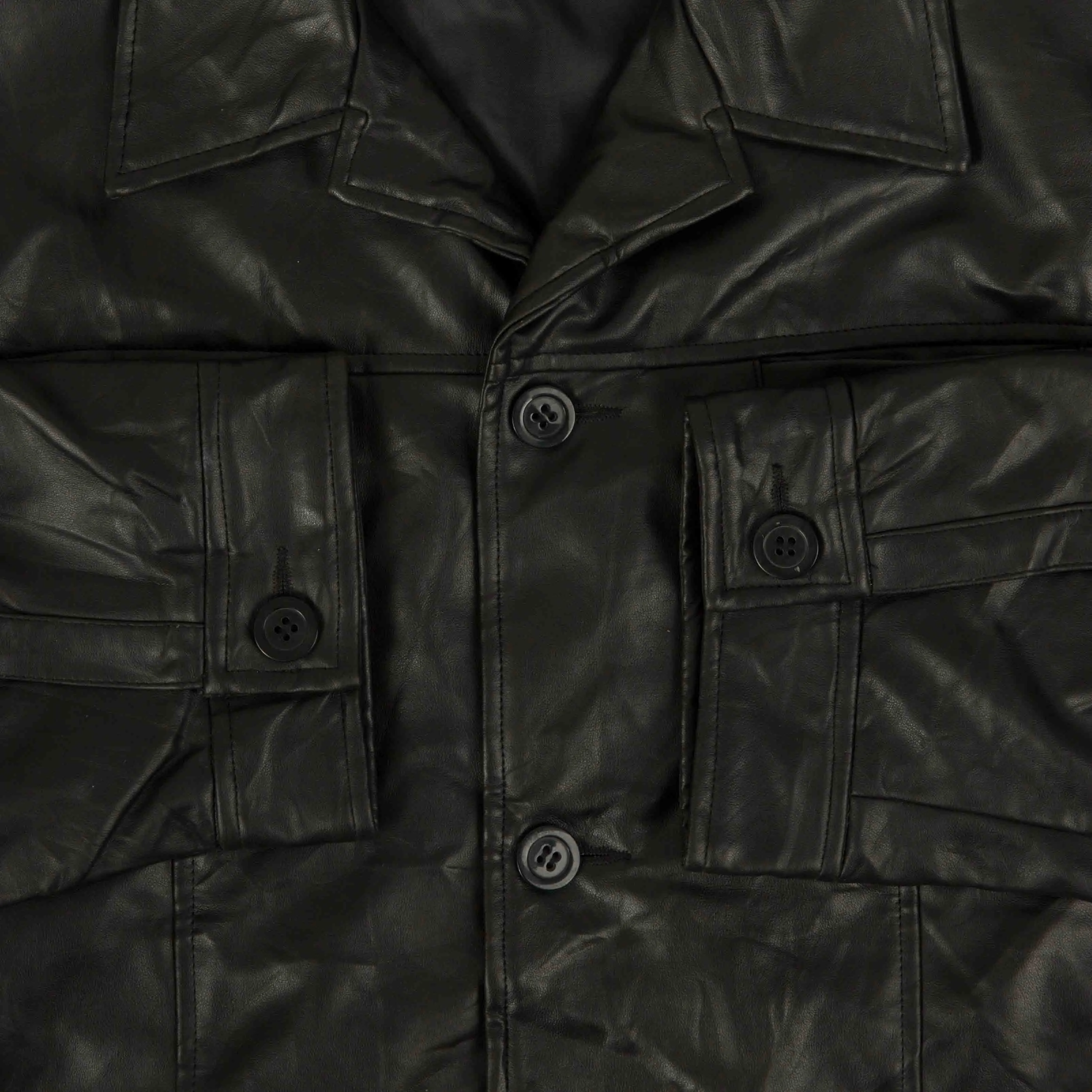 MEN'S VINTAGE FAUX LEATHER TRENCH JACKET - LARGE