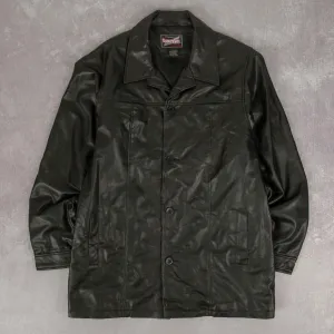 MEN'S VINTAGE FAUX LEATHER TRENCH JACKET - LARGE