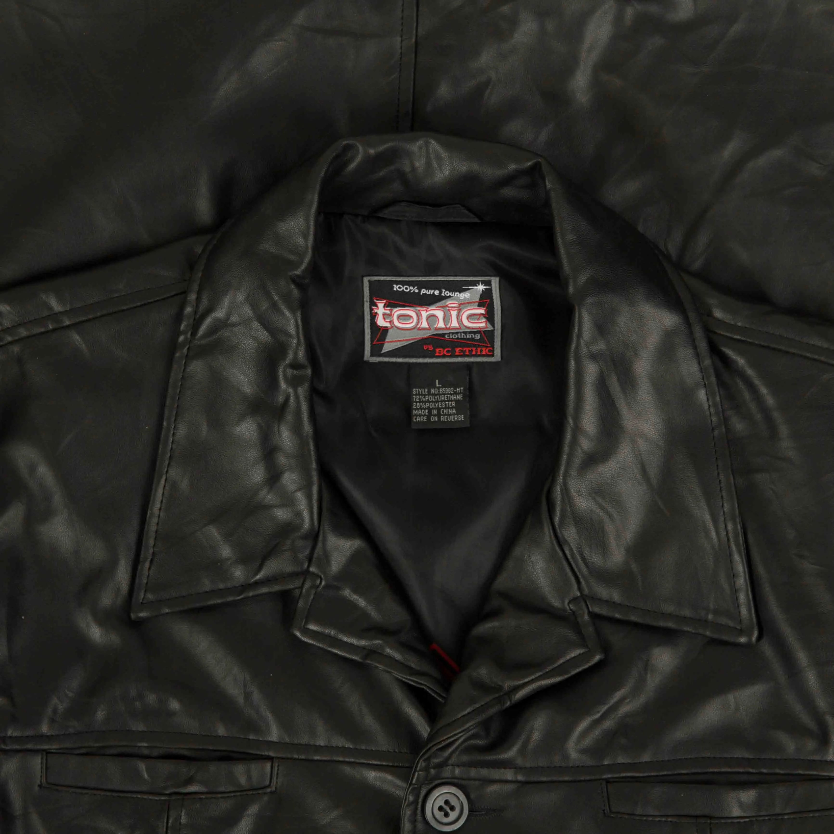 MEN'S VINTAGE FAUX LEATHER TRENCH JACKET - LARGE