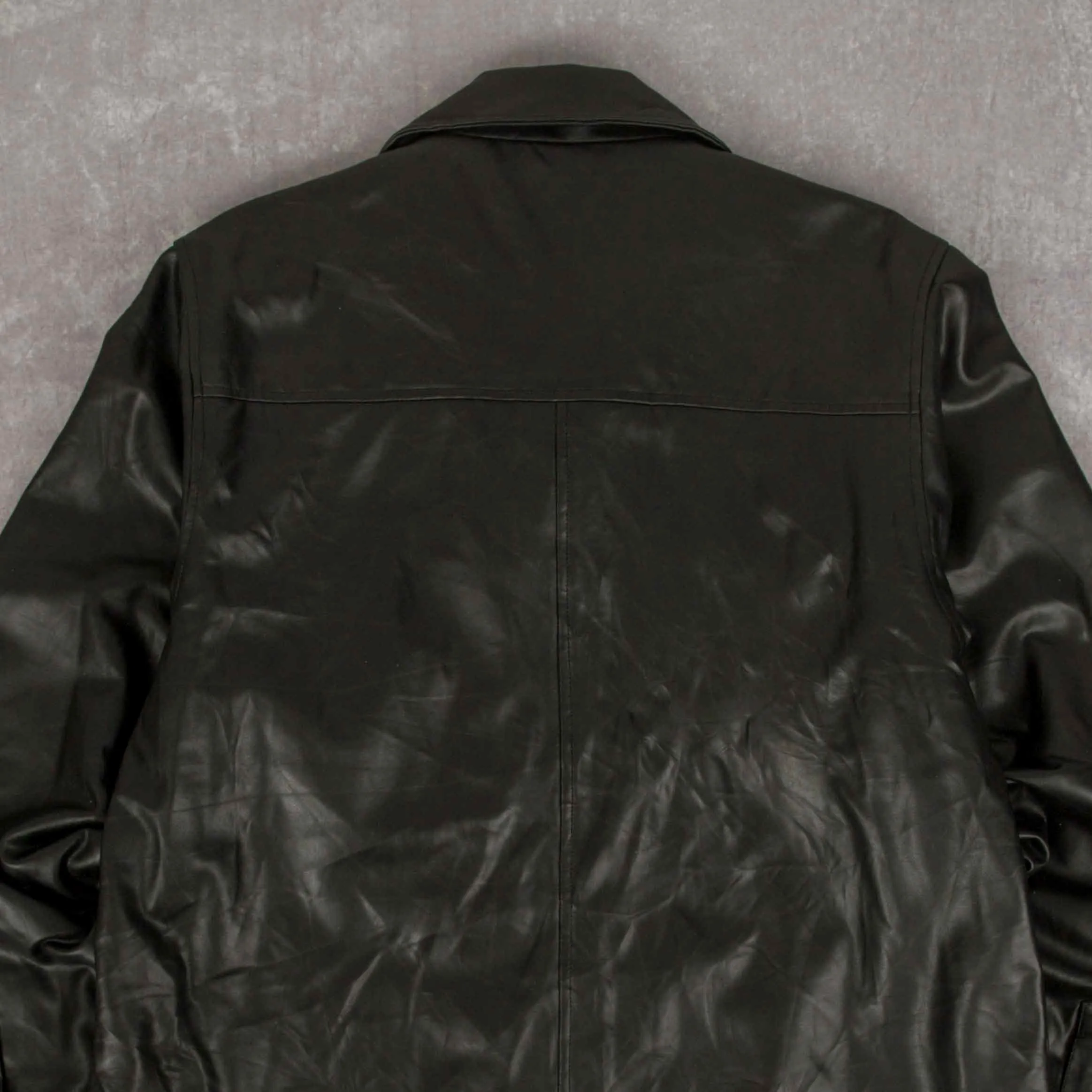 MEN'S VINTAGE FAUX LEATHER TRENCH JACKET - LARGE