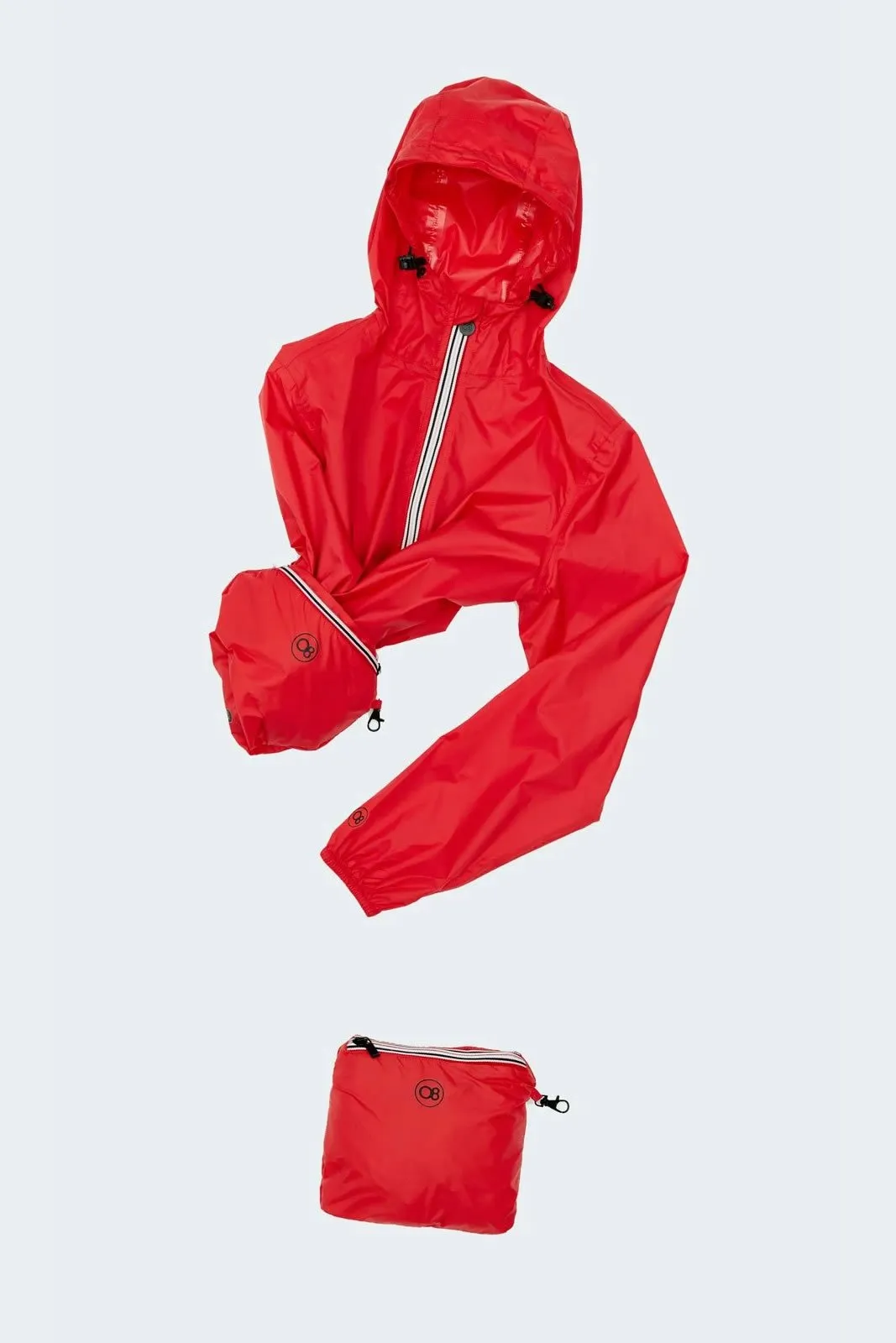 Men's white full zip packable rain jacket and windbreaker