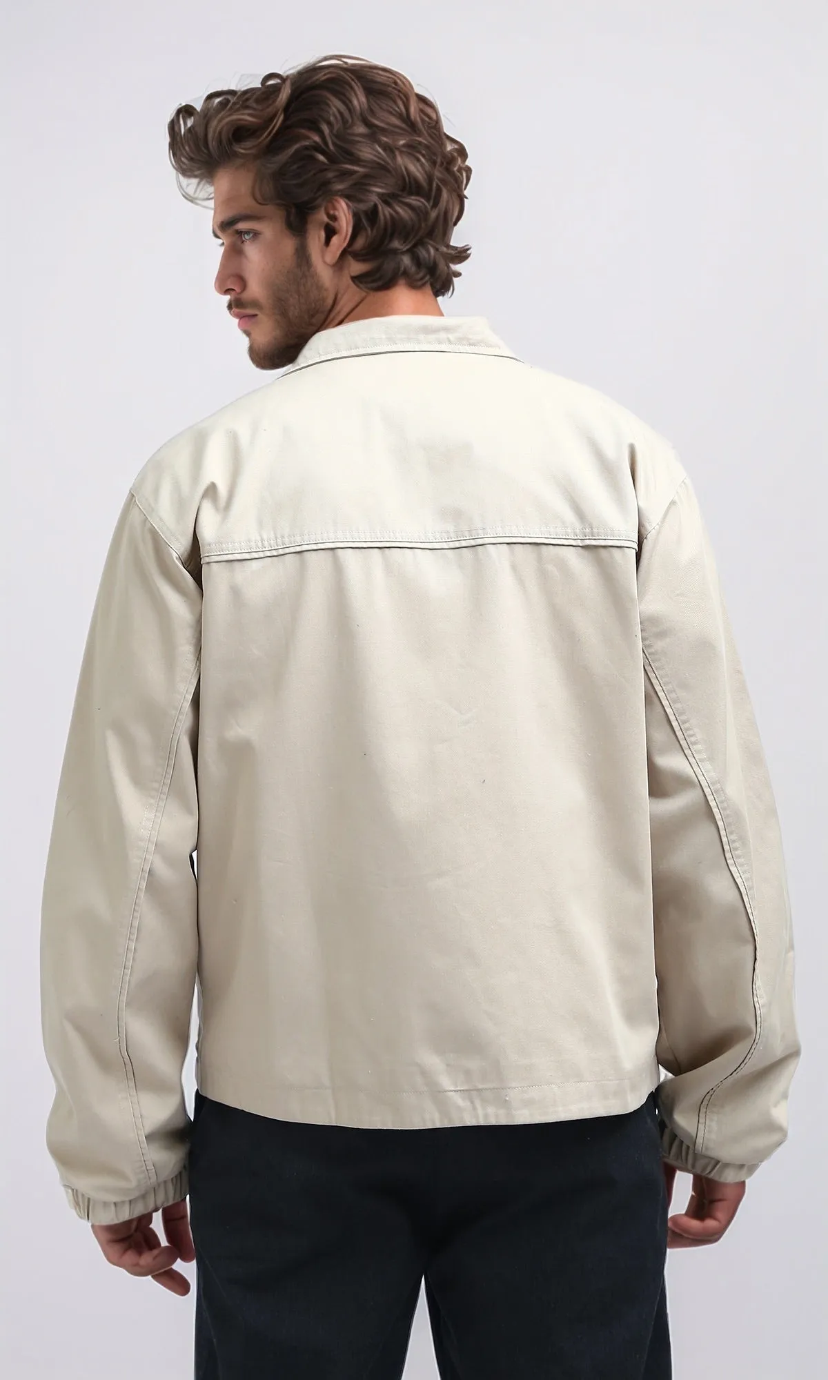 O197931 - Front Buttoned Multipockets Gabardine Jacket - Biege