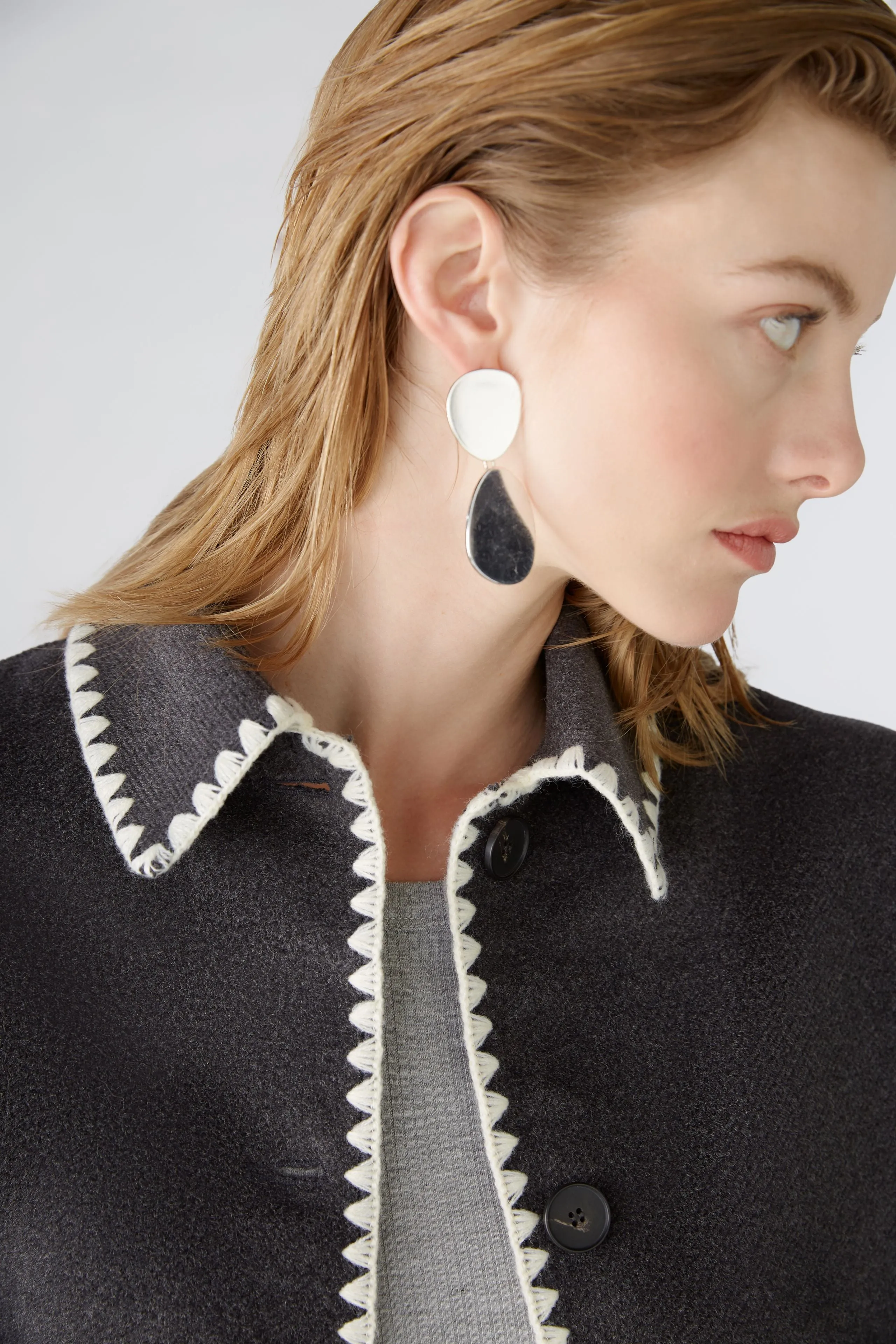 Soft Jacket with Contrast Embroidery in Dark Grey