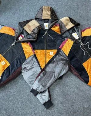 Vintage Carhartt Rework Style Corduroy Patchwork Hooded Jackets - MOQ 35 pcs
