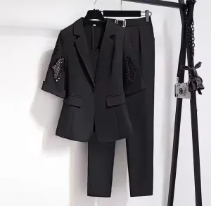 Women's Solid Color Sleeve Casual Three-Piece Set    B162123