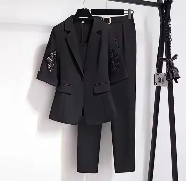 Women's Solid Color Sleeve Casual Three-Piece Set    B162123